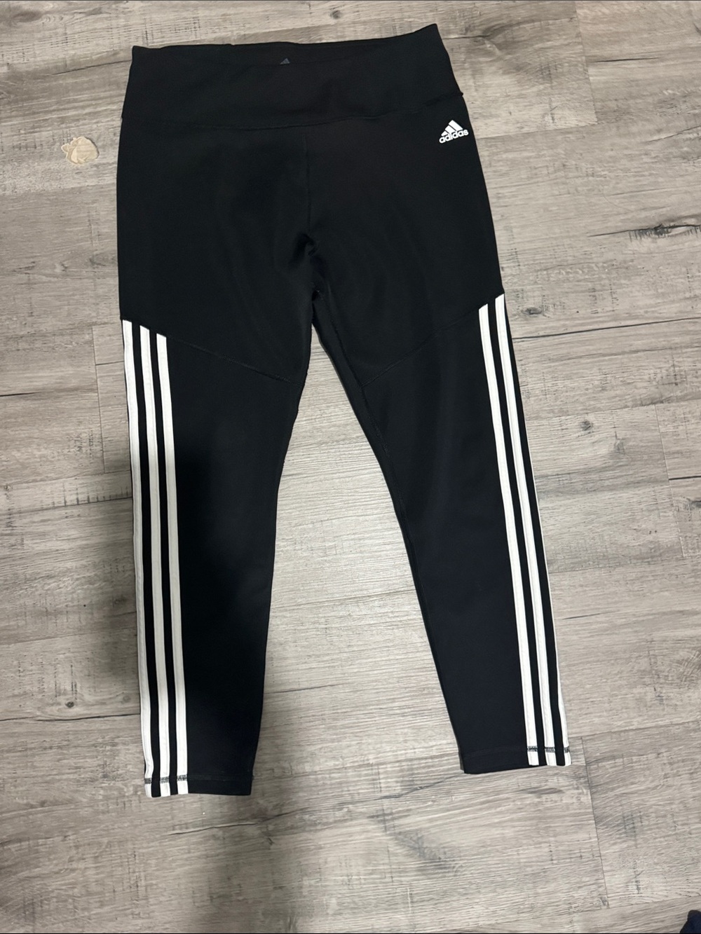 adidas Black Leggings with White Three-Stripe Side Panels